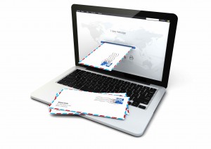 render of a laptop receiving email