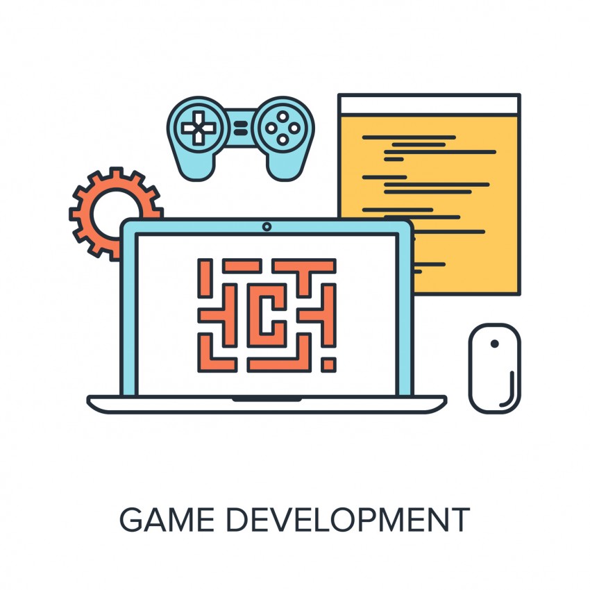 Vector illustration of game development flat line design concept.