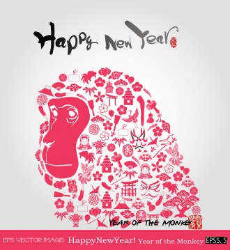 eps Vector image:Happy New Year! Year of the Monkey