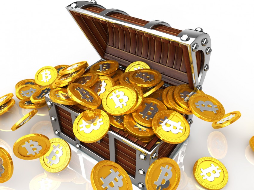 Image of treasure chest full of bit coin