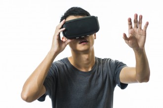 man using the virtual reality headset